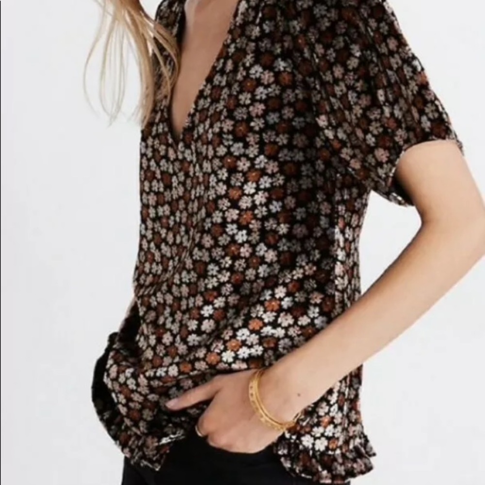 Madewell  Floral Velvet V-Neck Blouse Sz S NWT